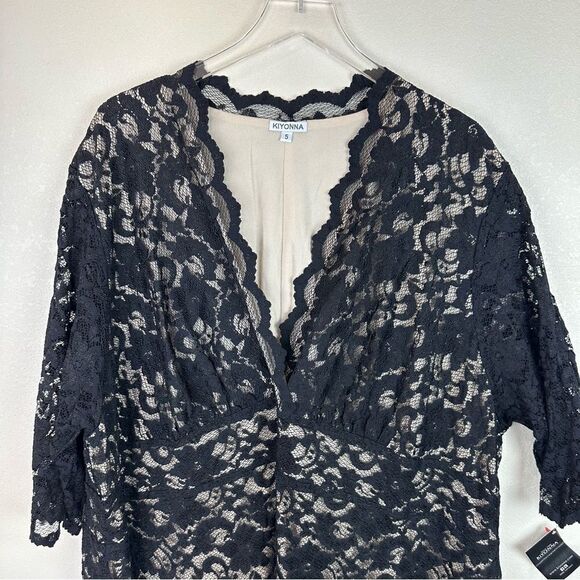 Kiyonna Black Lace Midi V-Neck Dress New Size 5X Mother Of Bride Cocktail - Picture 2 of 7
